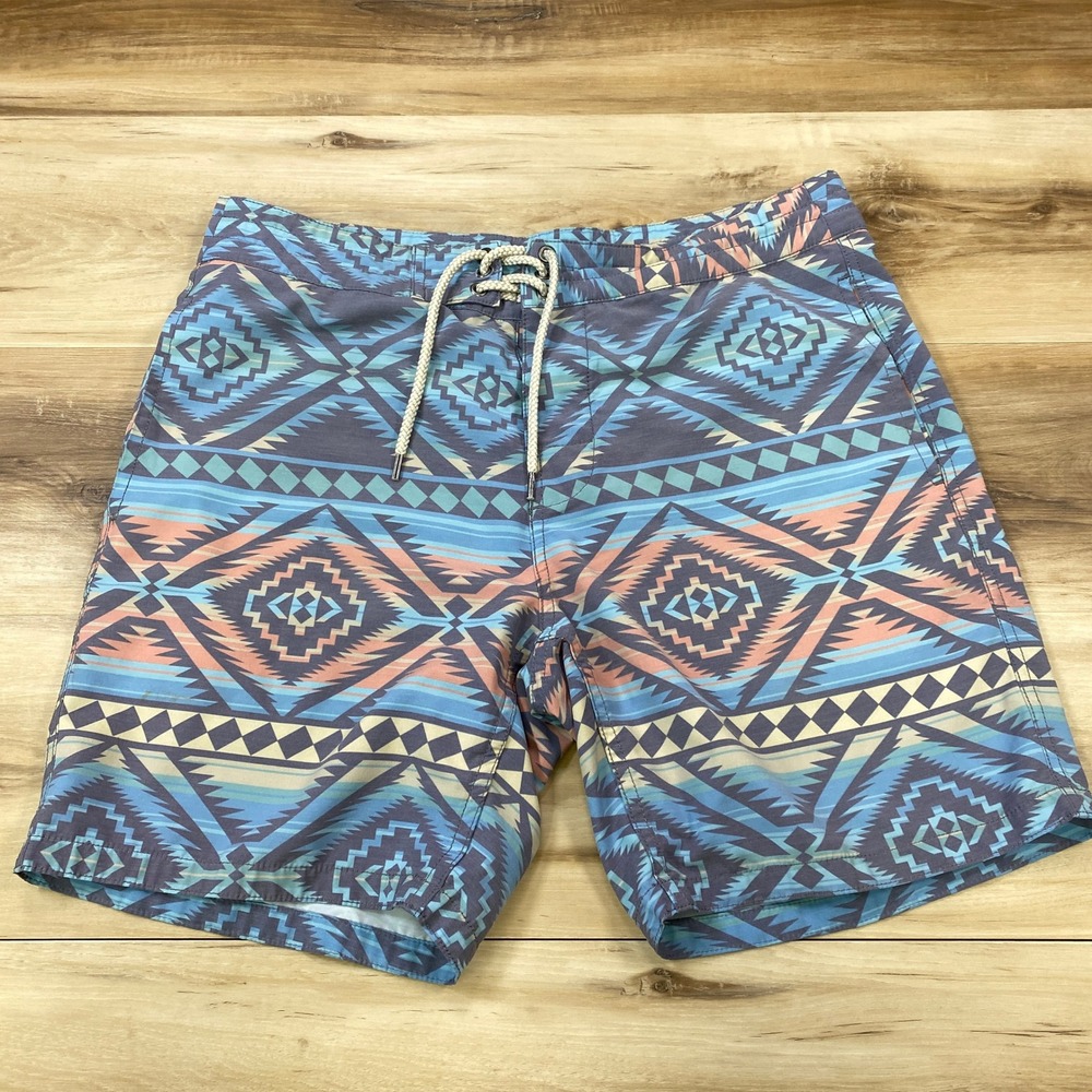 Faherty Board Shorts Mens 32 Southwestern Geometric Recycled Stretch Blue Peach